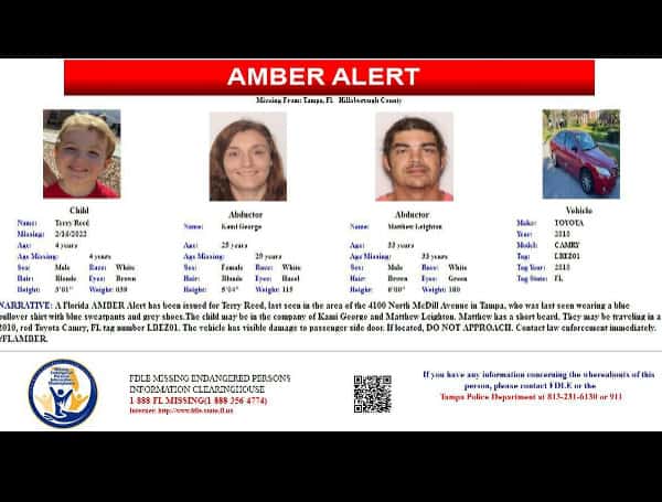 Florida Amber Alert Canceled, Kidnapped 4-Year-Old Tampa Boy Found Safe, Suspects Detained Florida Amber Alert Canceled, Kidnapped 4-Year-Old Tampa Boy Found Safe, Suspects Detained