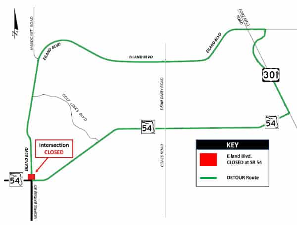 Eiland Blvd. To Be Closed At The SR 54 Intersection Beginning Saturday Night, April 9 Eiland Blvd. To Be Closed At The SR 54 Intersection Beginning Saturday Night, April 9