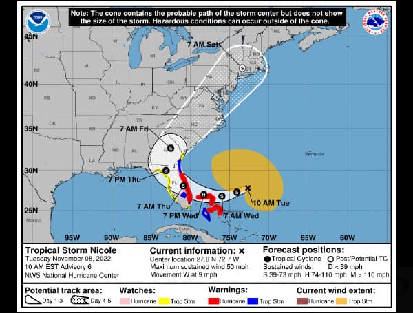 Hurricane Warning Issued For Parts Of Florida As Tropical Storm Nicole Intensifies