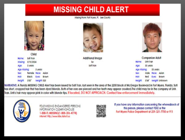 Florida Missing Child Alert Canceled For 3-Year-Old Sofi Tran, Child Is Safe