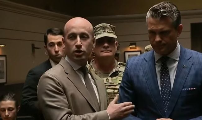 White House deputy chief of staff Stephen Miller with Defense Secretary Pete Hegseth