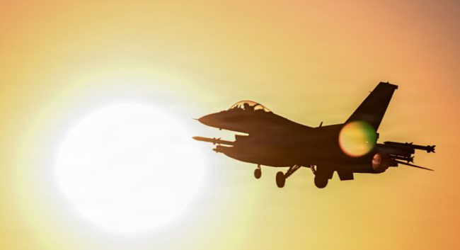 A U.S. Air Force F-16 fighter jet takes off from a base in the Middle East. (CENTCOM)
