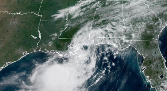 A satellite image of Tropical Storm Bertha's landfall. (NOAA)